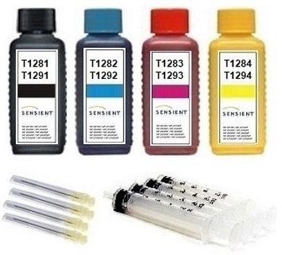 Nachfüllset für Epson Tintenpatronen T0711-4, T1281-4 ,T1291-4, T7021-4 - 4 x 100 ml Sensient Tinte
