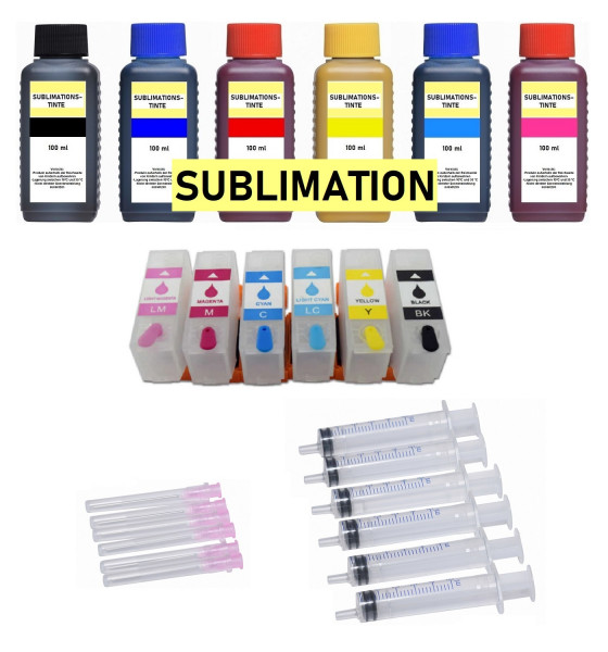 Wiederbefüllbare Tintenpatronen wie Epson 378, 378XL + 6 x 100 ml Sublimationstinte