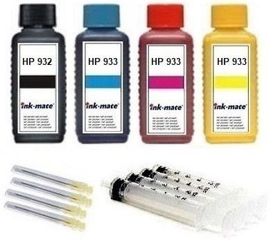 Nachfüllset für HP 932 black + 933 cyan, magenta, yellow Tintenpatronen - 400 ml Tinte + Zubehör