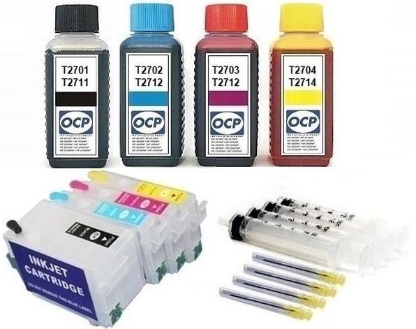 Wiederbefüllbare QUICKFILL-FILL-IN Patronen wie Epson T2711-T2714, T27 XL + 400 ml OCP Tinten