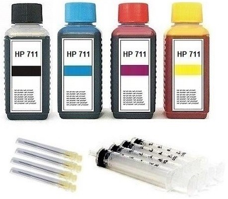 Nachfüllset für HP 711 (XL) black, cyan, magenta, yellow Tintenpatronen - 4 x 100 ml Tinte + Zubehör
