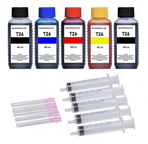 Nachfüllset für Epson Tintenpatronen T2621 + T2631 - T2634, T26XL - 500 ml Tinte + Zubehör
