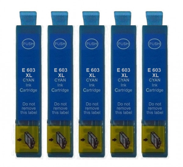 5 x kompatible Druckerpatrone wie Epson 603, 603XL Cyan - XXL Füllmenge
