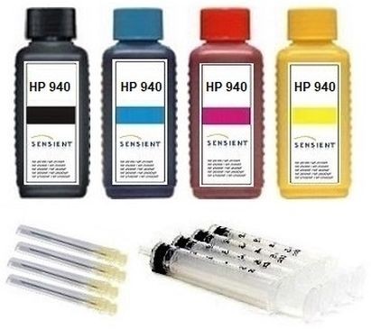 Nachfüllset für HP 940 black, cyan, magenta, yellow Tintenpatronen - 4 x 100 ml Sensient Tinte