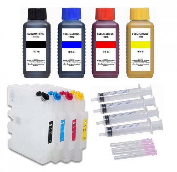 Wiederbefüllbare Tintenpatronen Ricoh GC-31 + 4 x 100 ml Dye-Sublimationstinten