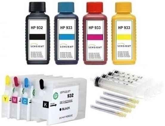 Wiederbefüllbare QUICKFILL-FILL-IN Patronen HP 932 & 933 XL + 4 x 100 ml SENSIENT Tinten