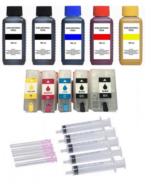 Wiederbefüllbare Tintenpatronen Epson 202, 202XL + 5 x 100 ml Dye-Sublimationstinte