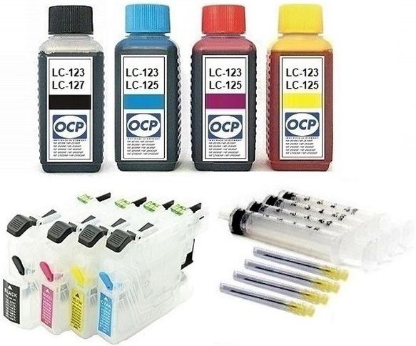Wiederbefüllbare Tintenpatronen wie Brother LC-125, LC-127 + 400 ml OCP Tinten