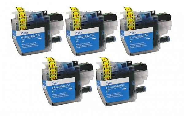 5 x kompatible Druckerpatrone Brother LC-3219 XL-C Cyan, LC3219XLC