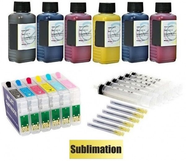 Wiederbefüllbare QUICKFILL-FILL-IN Patronen wie Epson T0801-T0806 + 600 ml Dye-Sublimationstinten