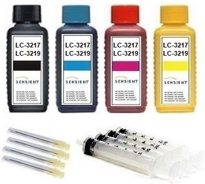 Nachfüllset für Brother Tintenpatronen LC-3217, LC-3219 XL - 4 x 100 ml Sensient Tinte + Zubehör