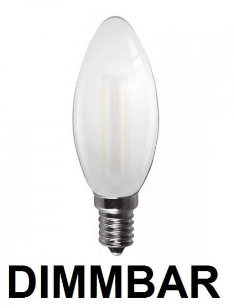Dimmbare 6 Watt Filament LED Lampe, Kerze, E14, Lichtfarbe warmweiß 2700 K, Milchglas