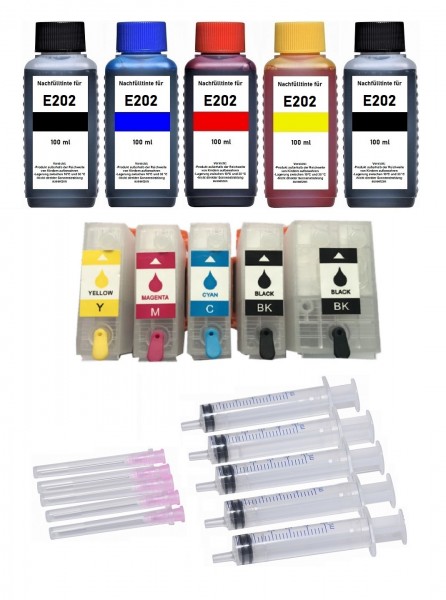 Wiederbefüllbare Tintenpatronen wie Epson 202XL + 500 ml Nachfülltinte