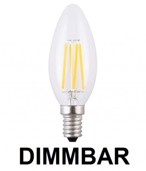 Dimmbare 4 Watt Filament LED Lampe, Kerze, E14, Lichtfarbe warmweiß 2700 K, Klarglas